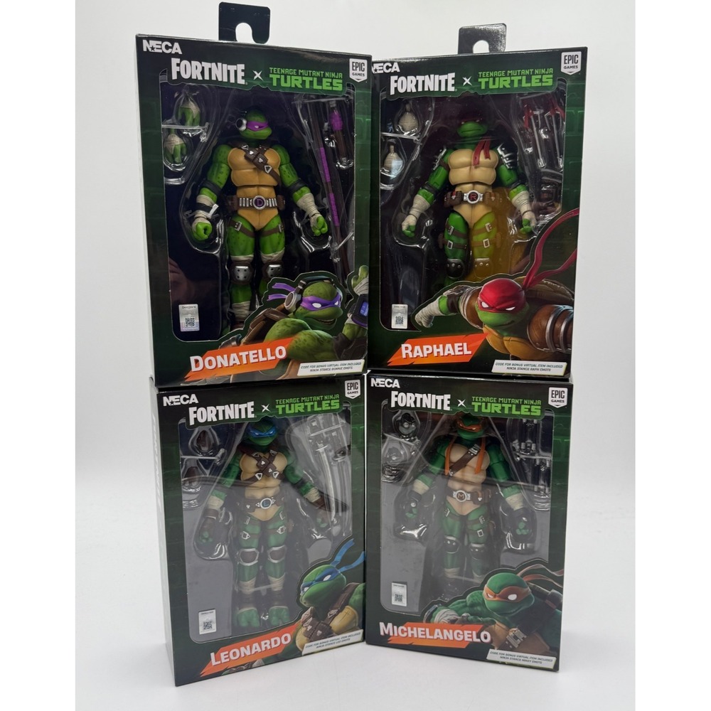 NECA Fortnite TMNT Ninja Turtles Set of 4 Raph/Leo/Mikey/Donnie NEW